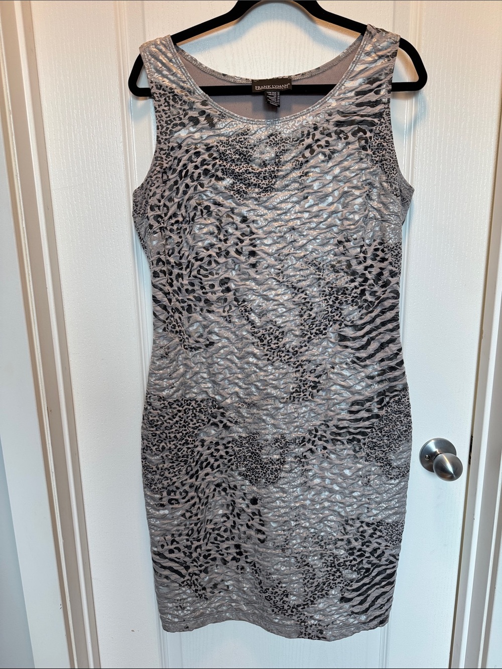 Frank Lyman Design Silver and Gray Animal-Print Midi Dress